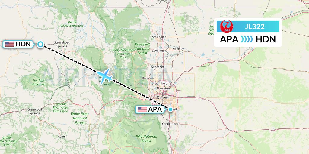JL322 Japan Airlines Flight Map: Denver to Hayden
