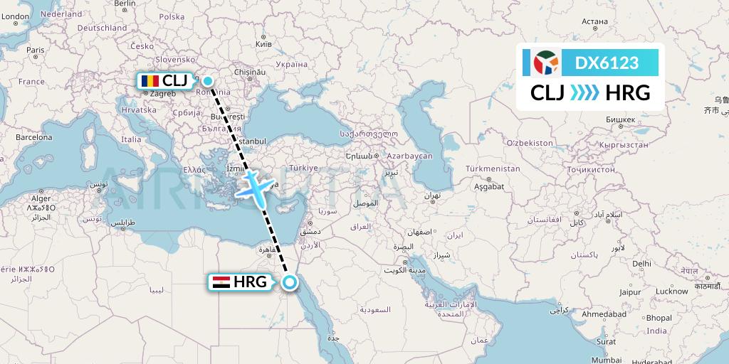 DX6123 Danish Air Transport Flight Map: Cluj-Napoca to Hurghada