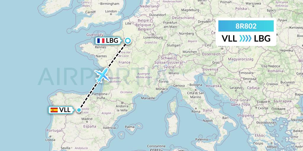 8R802 Amelia Flight Map: Valladolid to Paris