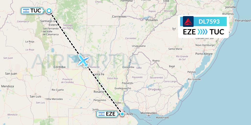 DL7593 Delta Air Lines Flight Map: Buenos Aires to Tucuman