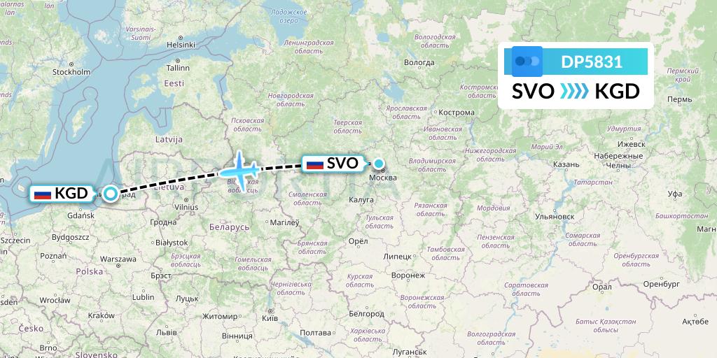 DP5831 Pobeda Flight Map: Moscow to Kaliningrad