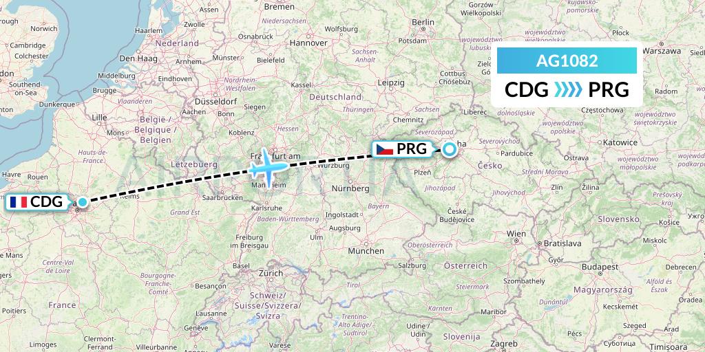AG1082 Aruba Airlines Flight Map: Paris to Prague