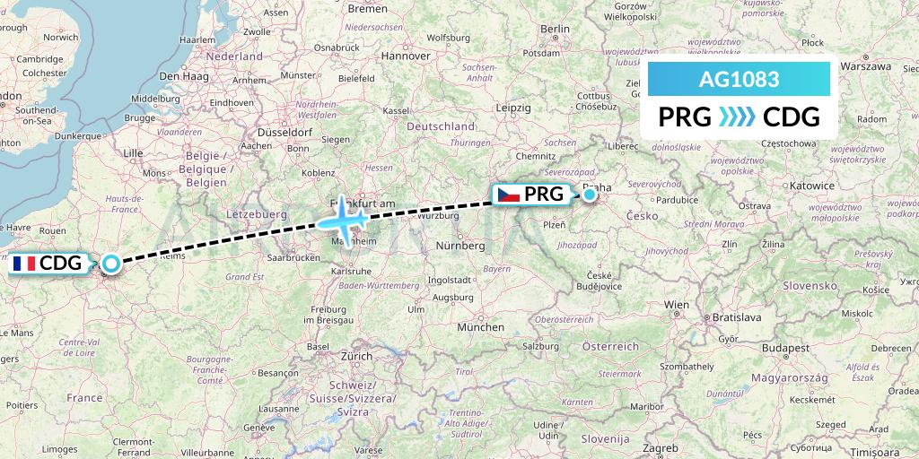 AG1083 Aruba Airlines Flight Map: Prague to Paris