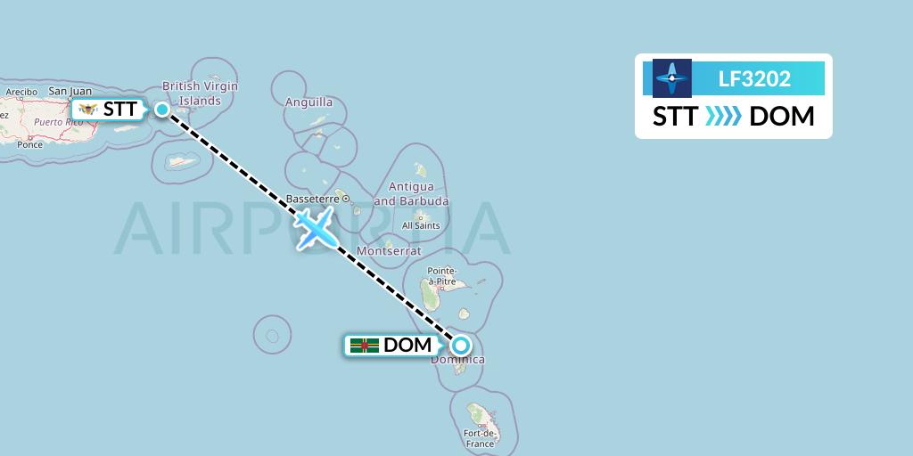 LF3202 Corporate Flight Management Flight Map: St. Thomas to Dominica