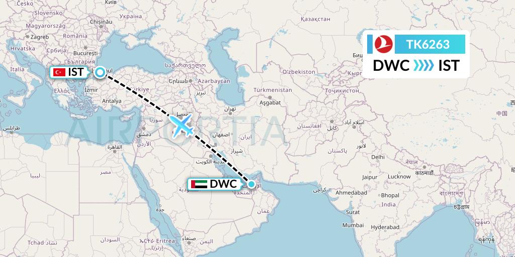 TK6263 Turkish Airlines Flight Map: Dubai to Istanbul