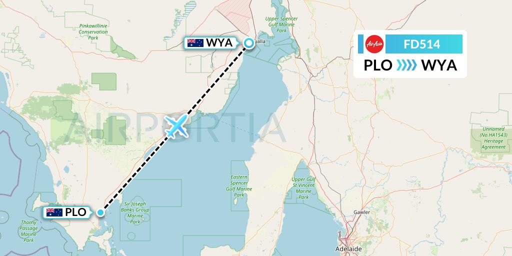 FD514 Thai AirAsia Flight Map: Port Lincoln to Whyalla