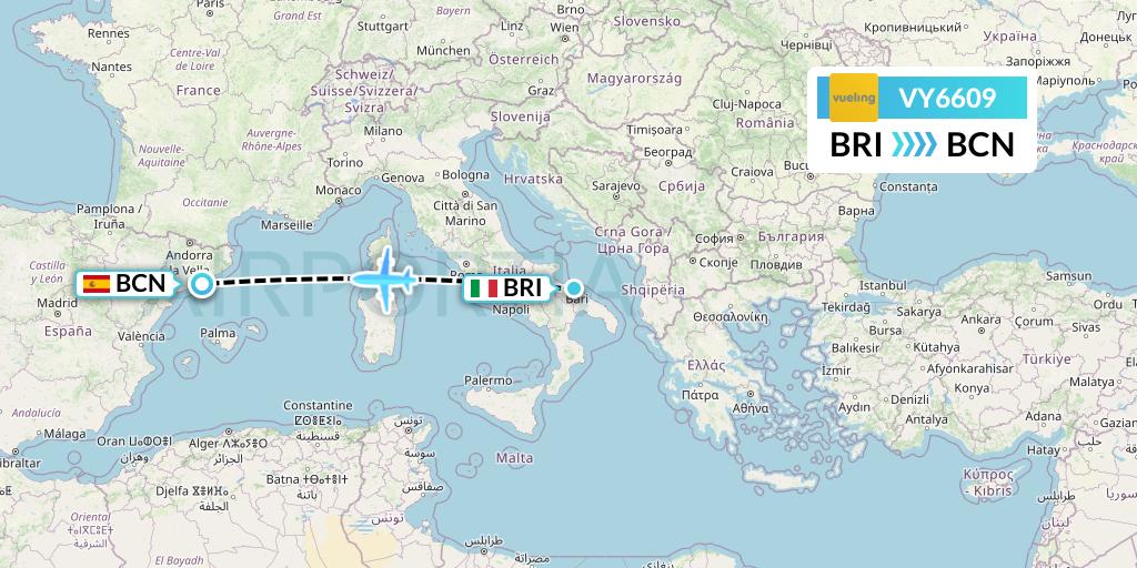 VY6609 Vueling Flight Map: Bari to Barcelona