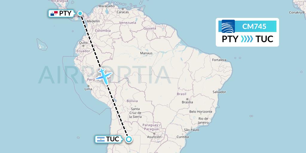 CM745 Copa Airlines Flight Map: Panama City to Tucuman
