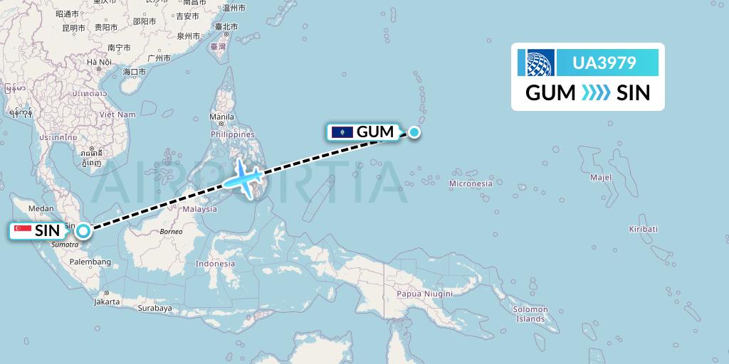 UA3979 United Airlines Flight Map: Guam to Singapore