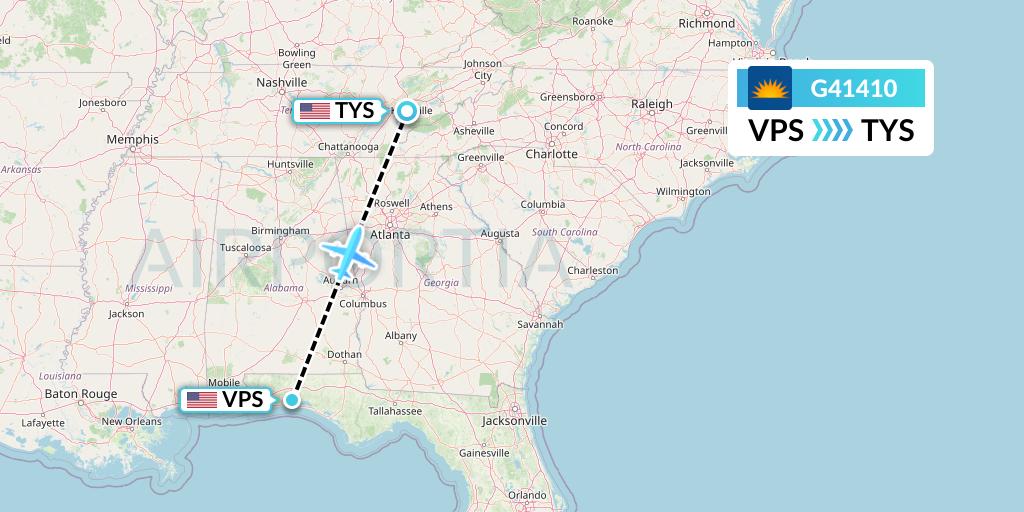 G41410 Allegiant Air Flight Map: Valparaiso to Knoxville