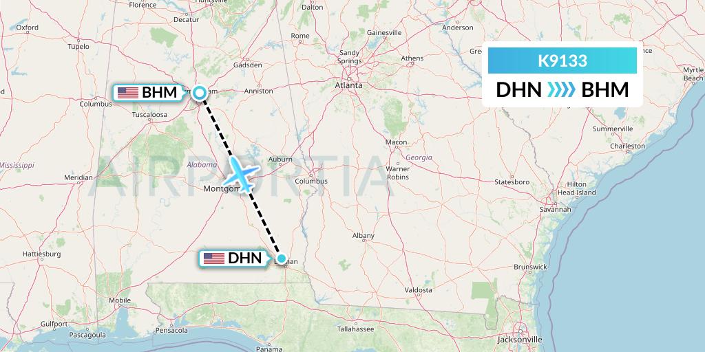 K9133 Kalitta Charters Flight Map: Dothan to Birmingham