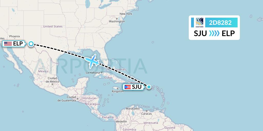 2D8282 Dynamic Airways Flight Map: San Juan to El Paso