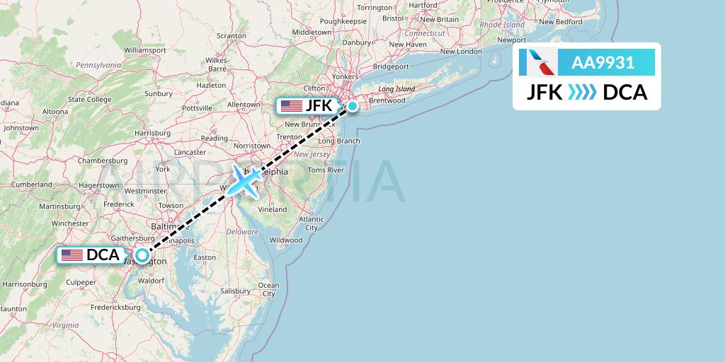 AA9931 American Airlines Flight Map: New York to Washington
