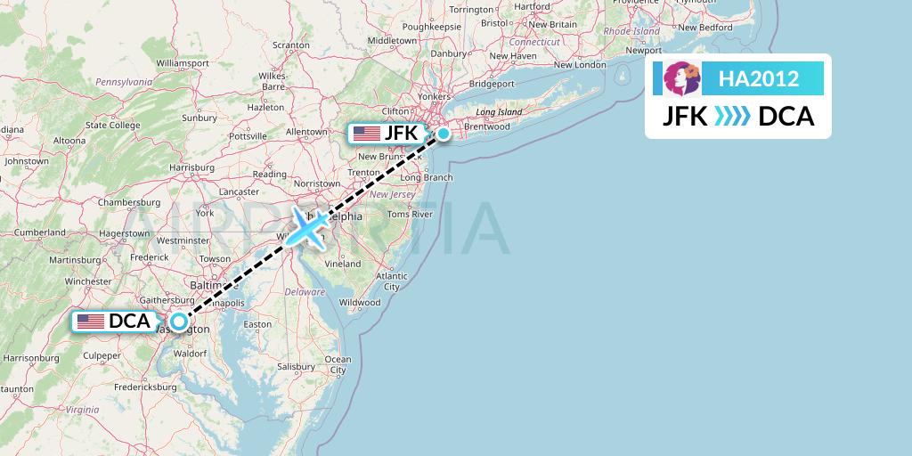 HA2012 Hawaiian Airlines Flight Map: New York to Washington