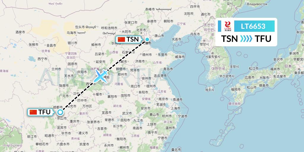 LT6653 LongJiang Airlines Flight Map: Tianjin to Chengdu