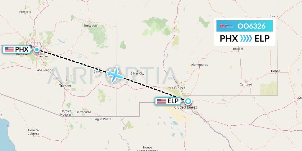 OO6326 SkyWest Airlines Flight Map: Phoenix to El Paso