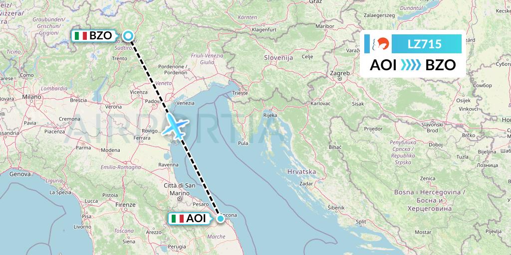 LZ715 Air Link Flight Map: Ancona to Bolzano