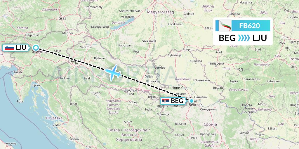 FB620 Bulgaria Air Flight Map: Belgrade to Ljubljana