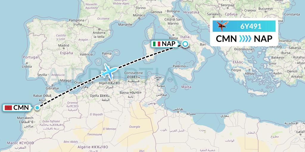 6Y491 SmartLynx Flight Map: Casablanca to Naples
