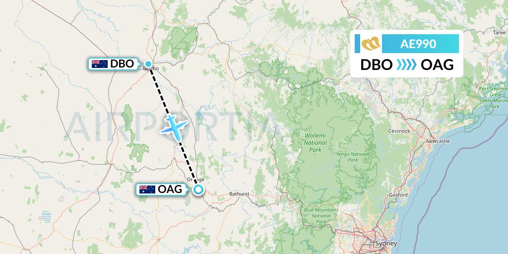 AE990 Mandarin Airlines Flight Map: Dubbo to Orange