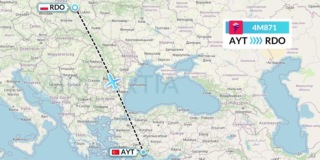 4M871 LATAM Airlines Argentina Flight Map: Antalya to Radom