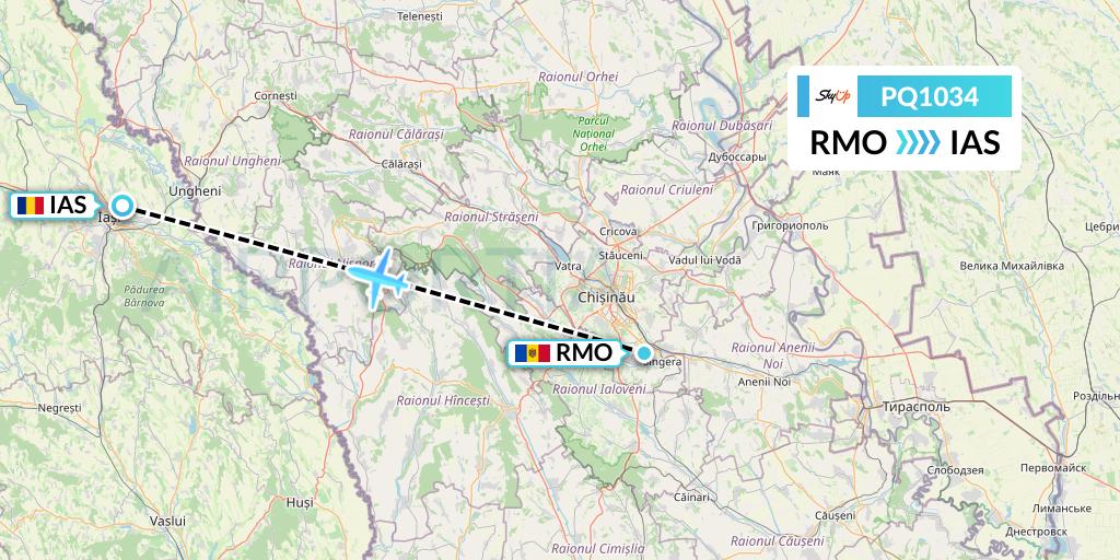 PQ1034 SkyUp Airlines Flight Map: Chisinau to Iasi