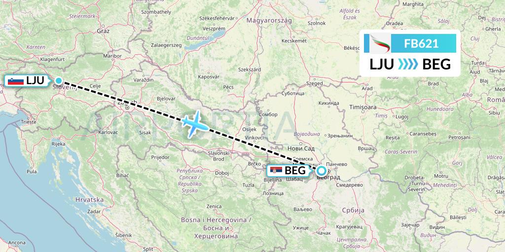 FB621 Bulgaria Air Flight Map: Ljubljana to Belgrade