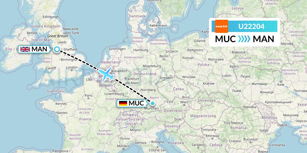 U22204 EasyJet Flight Map: Munich to Manchester