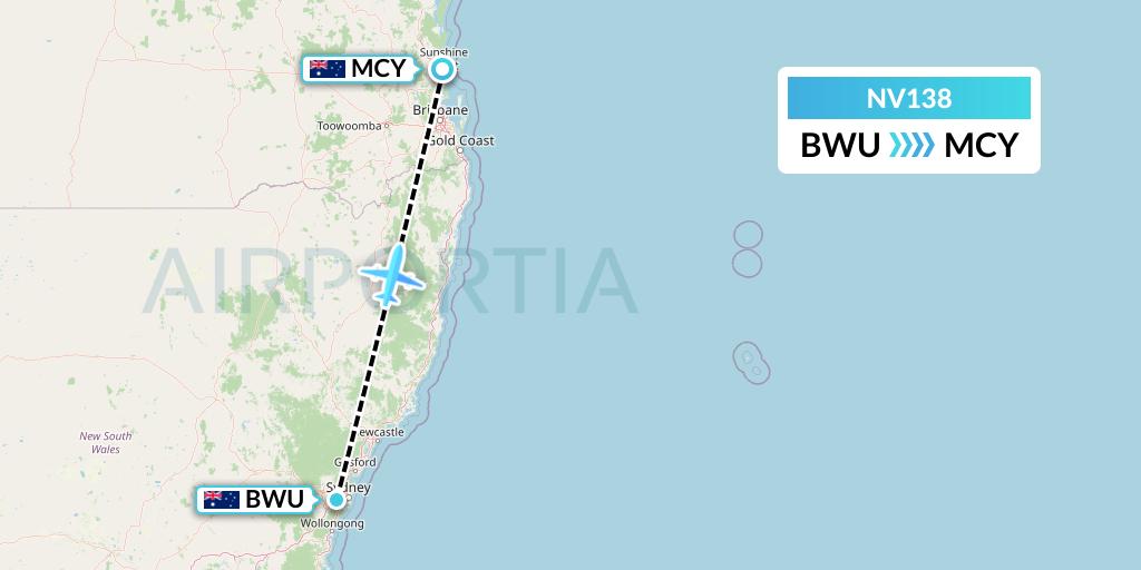 NV138 Naft Airlines Flight Map: Bankstown to Sunshine Coast
