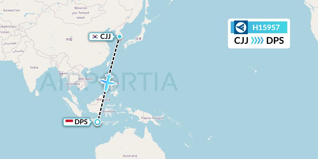 H15957 Hahn Air Systems Flight Map: Cheongju to Denpasar