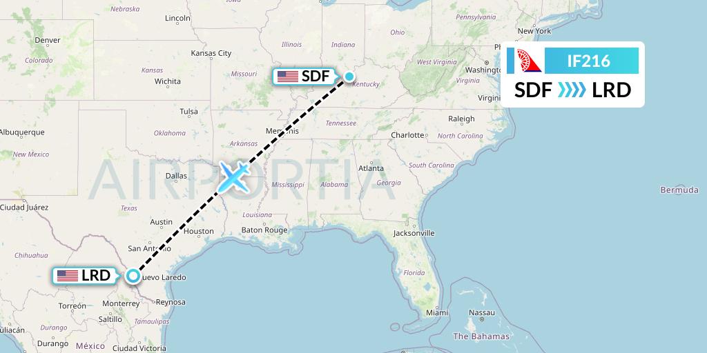 IF216 Fly Baghdad Flight Map: Louisville to Laredo