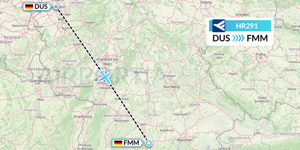 HR291 Hahn Air Flight Map: Dusseldorf to Memmingen