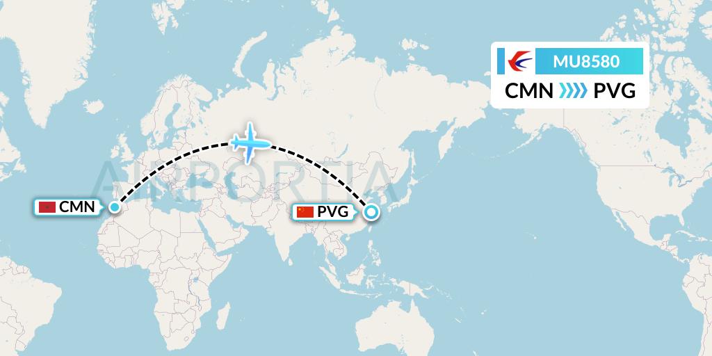 MU8580 China Eastern Airlines Flight Map: Casablanca to Shanghai
