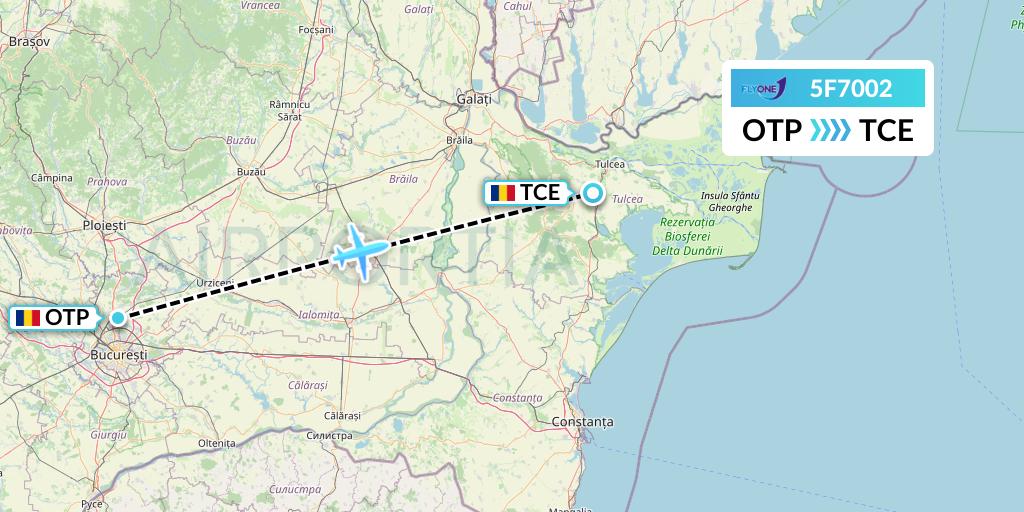 5F7002 Fly One Flight Map: Bucharest to Tulcea
