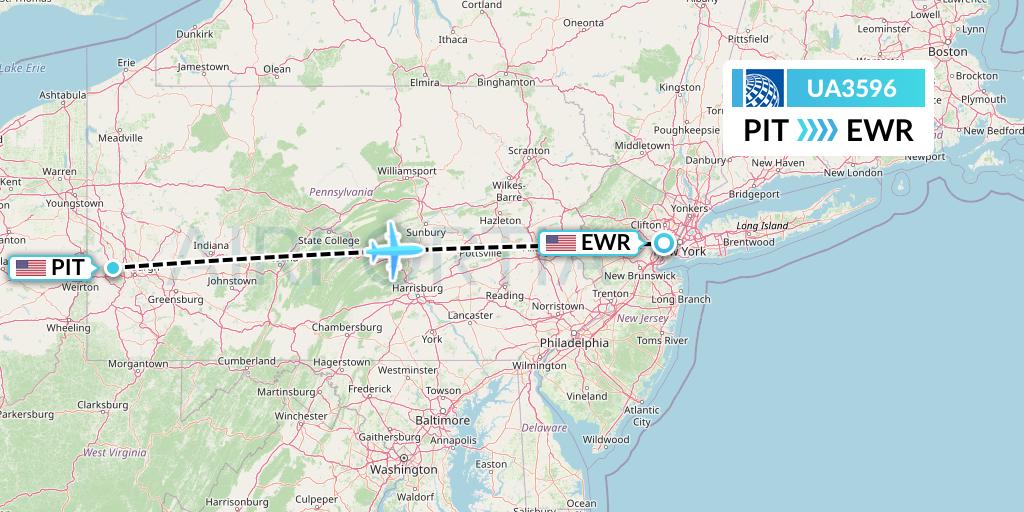 UA3596 United Airlines Flight Map: Pittsburgh to New York
