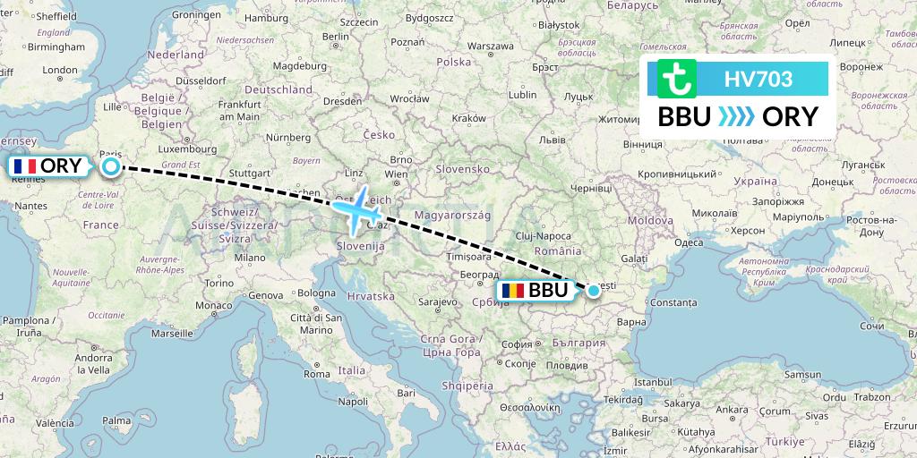 HV703 Transavia Flight Map: Bucharest to Paris