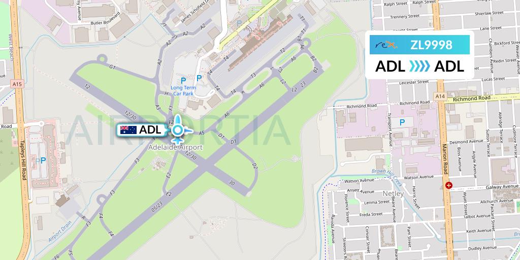 ZL9998 Regional Express Flight Map: Adelaide to Adelaide