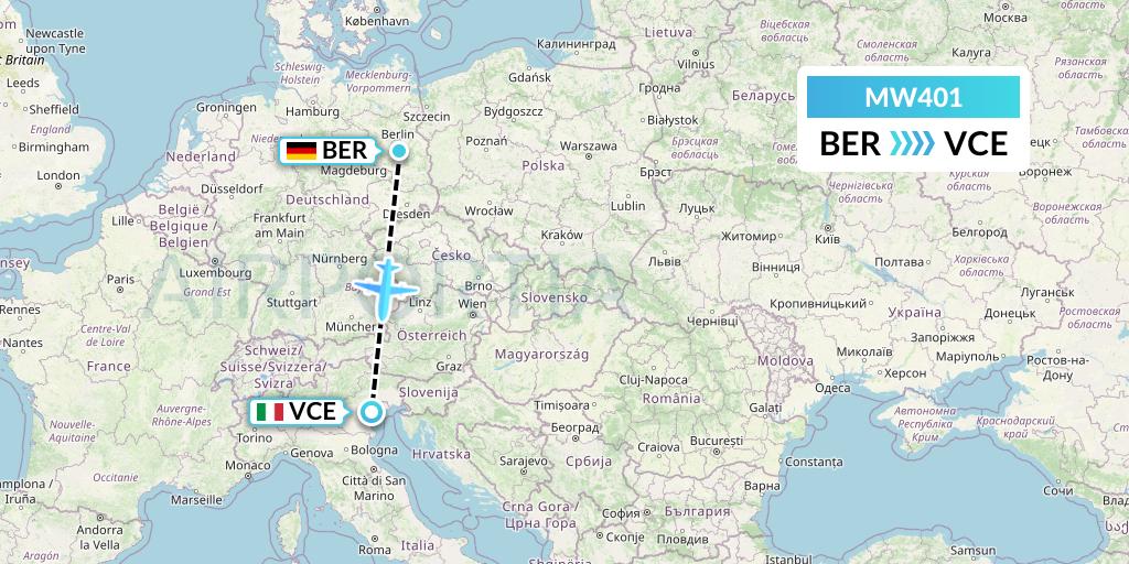 MW401 Mokulele Flight Service Flight Map: Berlin to Venice