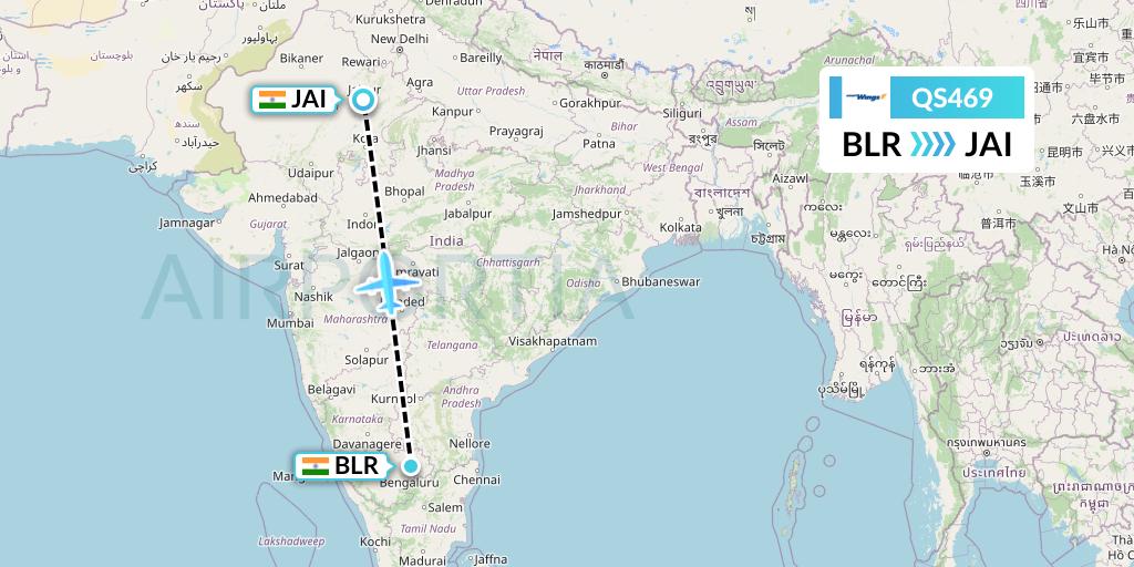 QS469 Smartwings Flight Map: Bangalore to Jaipur