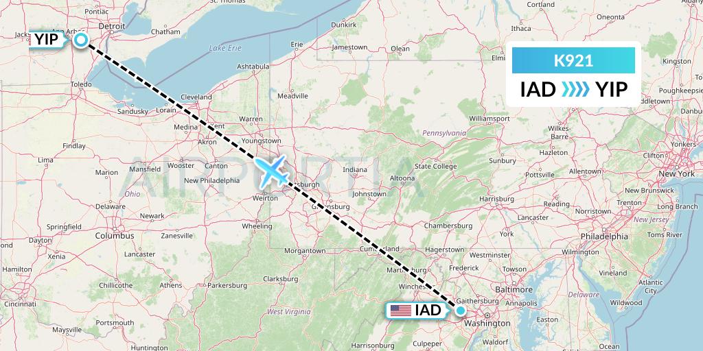K921 Kalitta Charters Flight Map: Washington to Detroit