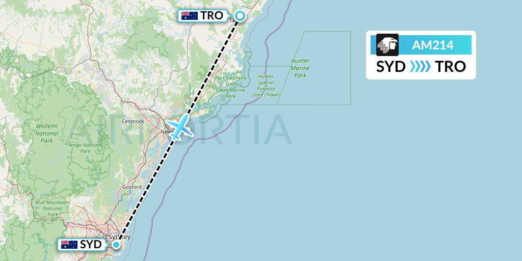 AM214 Aeromexico Flight Map: Sydney to Taree