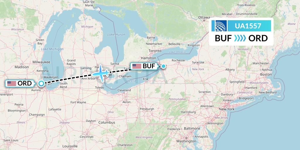 UA1557 United Airlines Flight Map: Buffalo to Chicago