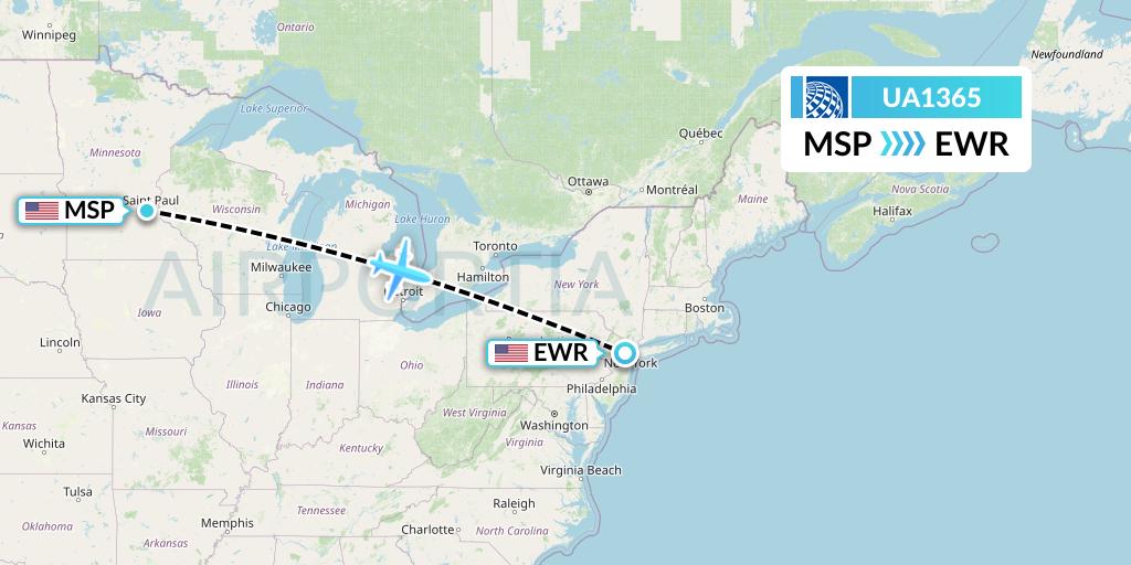 UA1365 United Airlines Flight Map: Minneapolis to New York