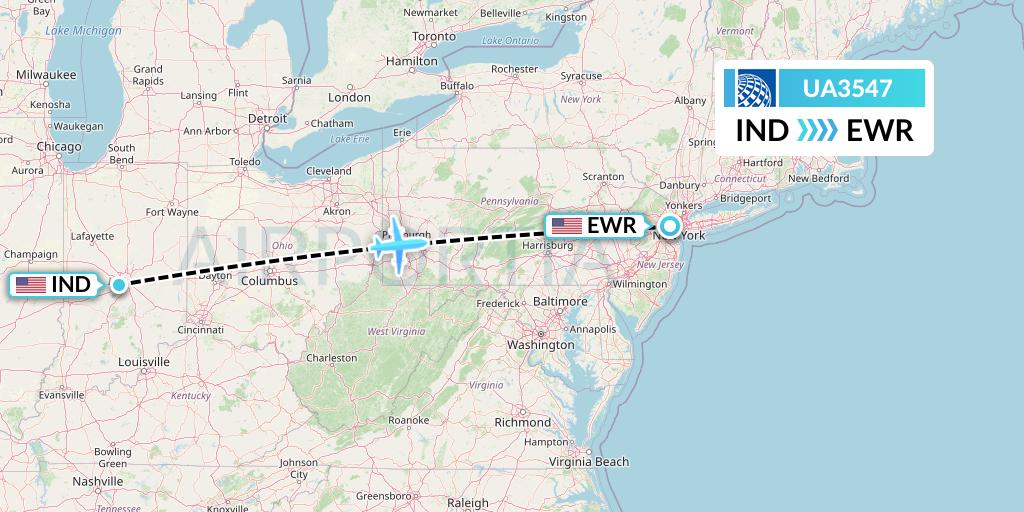 UA3547 United Airlines Flight Map: Indianapolis to New York