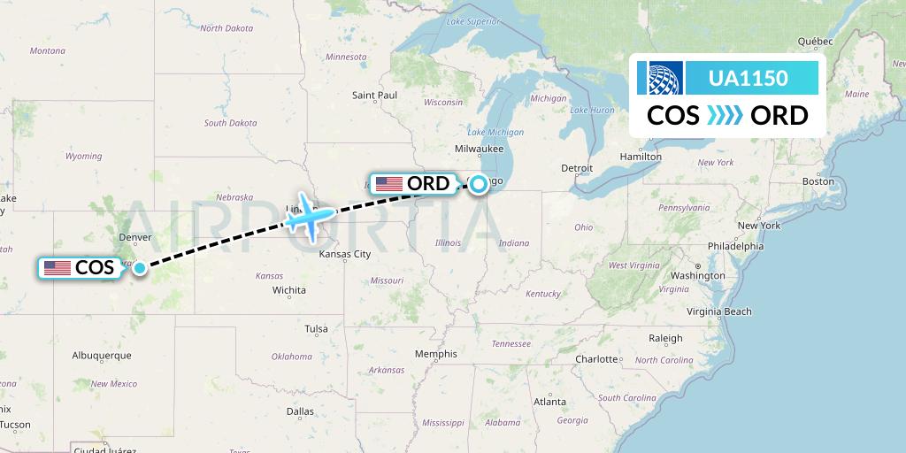 UA1150 United Airlines Flight Map: Colorado Springs to Chicago