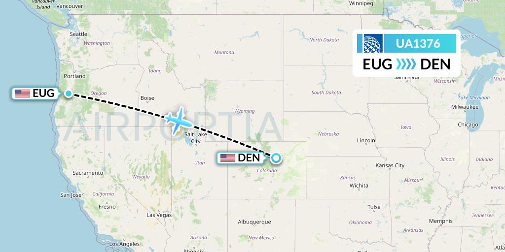 UA1376 United Airlines Flight Map: Eugene to Denver