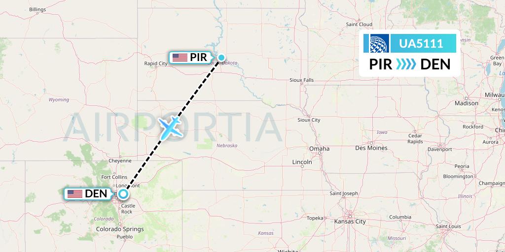 UA5111 United Airlines Flight Map: Pierre to Denver