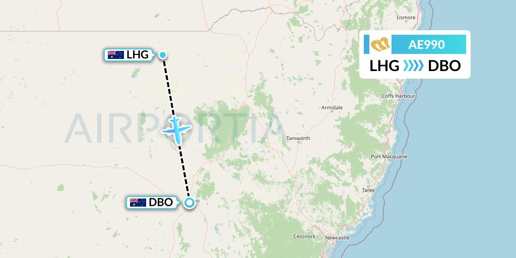 AE990 Mandarin Airlines Flight Map: Australia to Dubbo