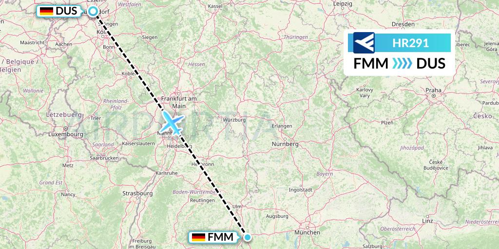 HR291 Hahn Air Flight Map: Memmingen to Dusseldorf
