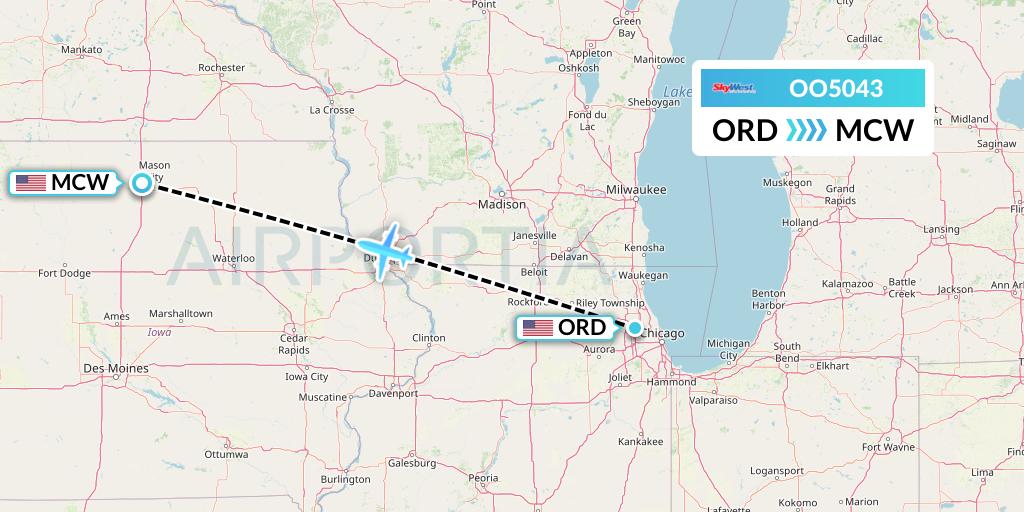 OO5043 SkyWest Airlines Flight Map: Chicago to Mason City